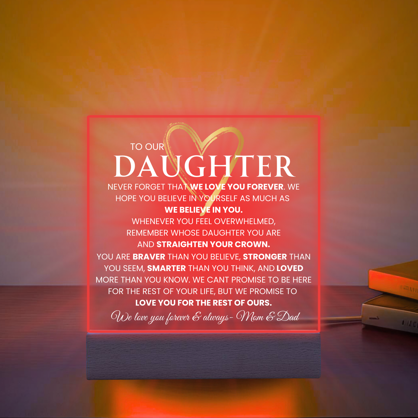 To Our Daughter Light up Nightlight Acrylic Plaque Gift for Daughter Birthday Graduation gift From Mom and Dad Daughter keepsake Encouragement Gift for her