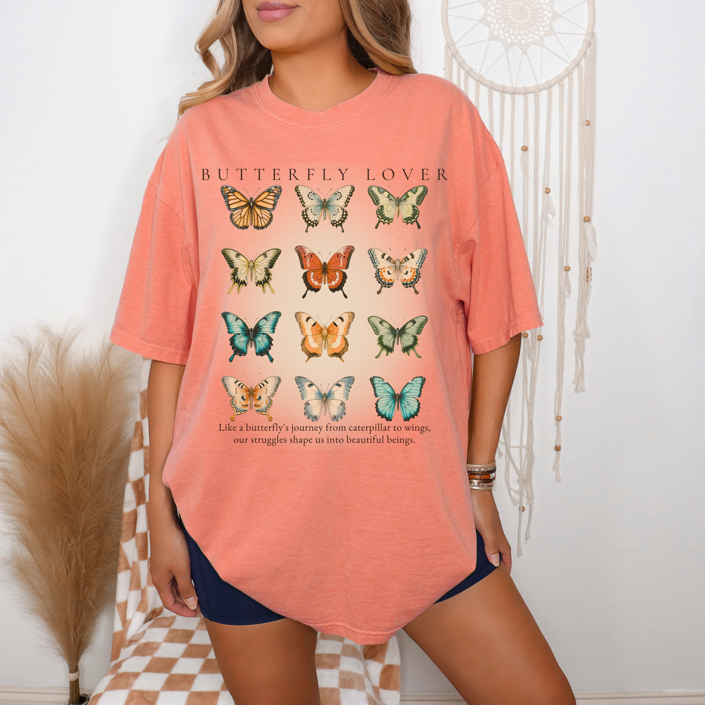 Butterfly Lover Graphic T-shirt Vintage Style Retro Comfort Colors Boho Hippie Shirts For Her Oversized Graphic Tee