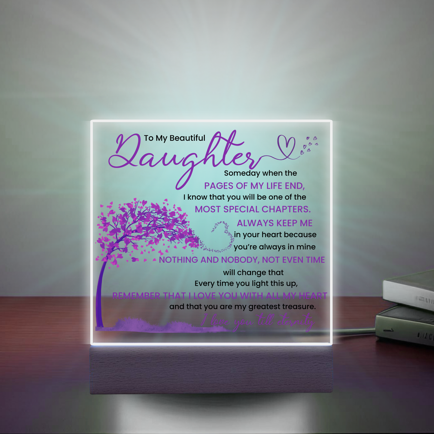Night light Keepsake Gift for Daughter- Eternity- Plaque lamp Graduation Gift For Daughter, Gift From Mom, Gift From Dad, Birthday Gift Purple