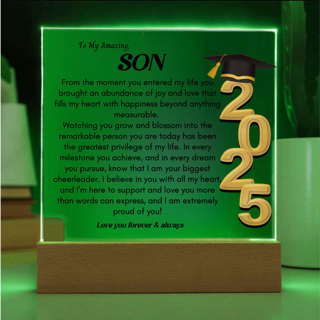 Graduation Gift for Son Nightlight Acrylic Plaque Promotion Gift 2025 Graduation Son gift for him Going away gift for Child Keepsake