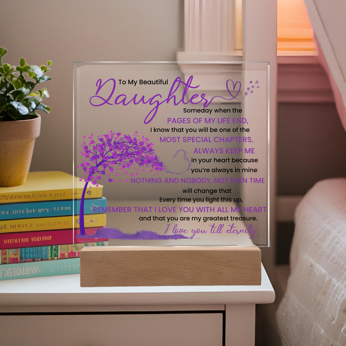 Night light Keepsake Gift for Daughter- Eternity- Plaque lamp Graduation Gift For Daughter, Gift From Mom, Gift From Dad, Birthday Gift Purple