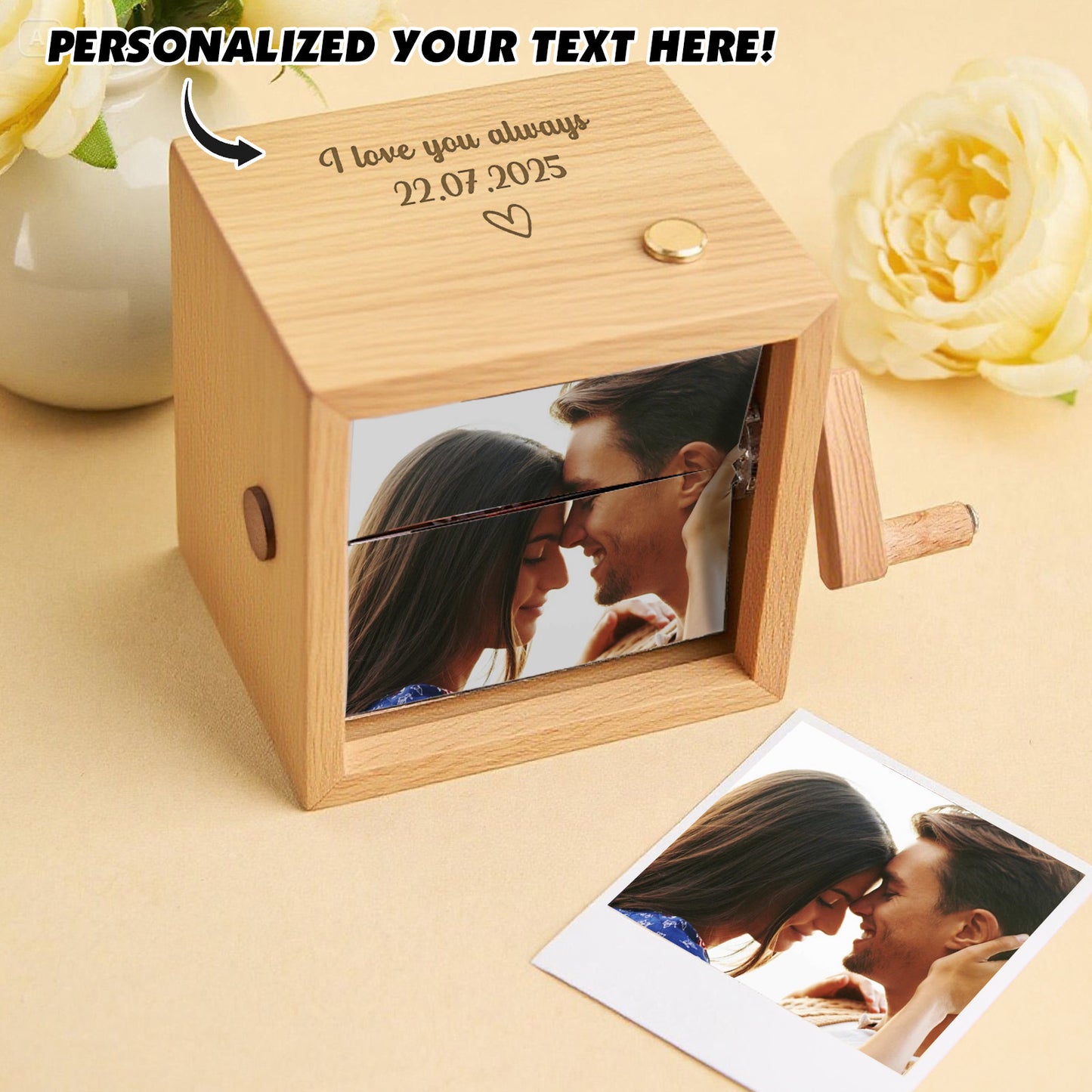 Custom Photo Flipbook Frame with Personalized Text & Custom MP3 Song Hand-Cranked Music Box w/Light Animation Photo Album Anniversary Gift
