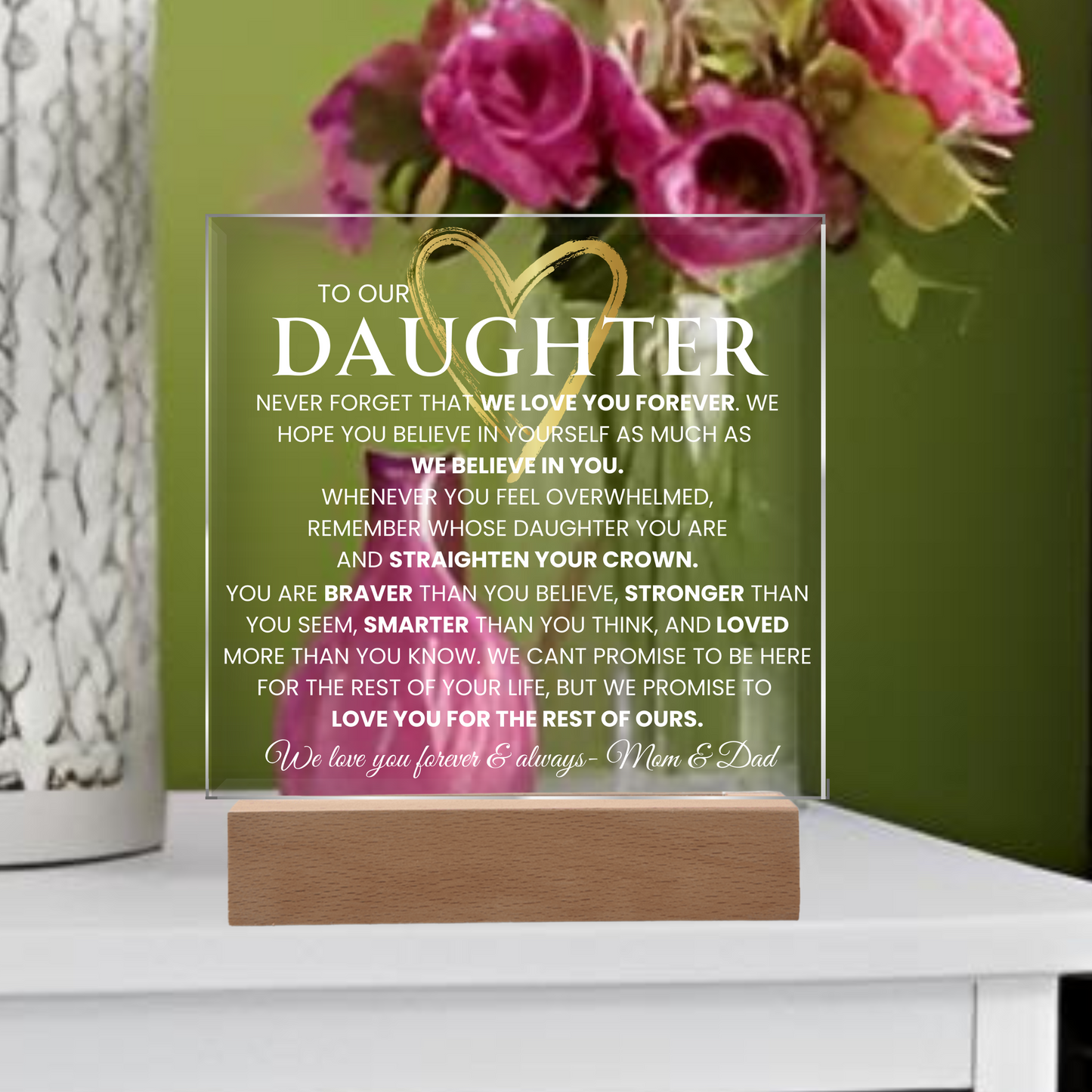 To Our Daughter Light up Nightlight Acrylic Plaque Gift for Daughter Birthday Graduation gift From Mom and Dad Daughter keepsake Encouragement Gift for her