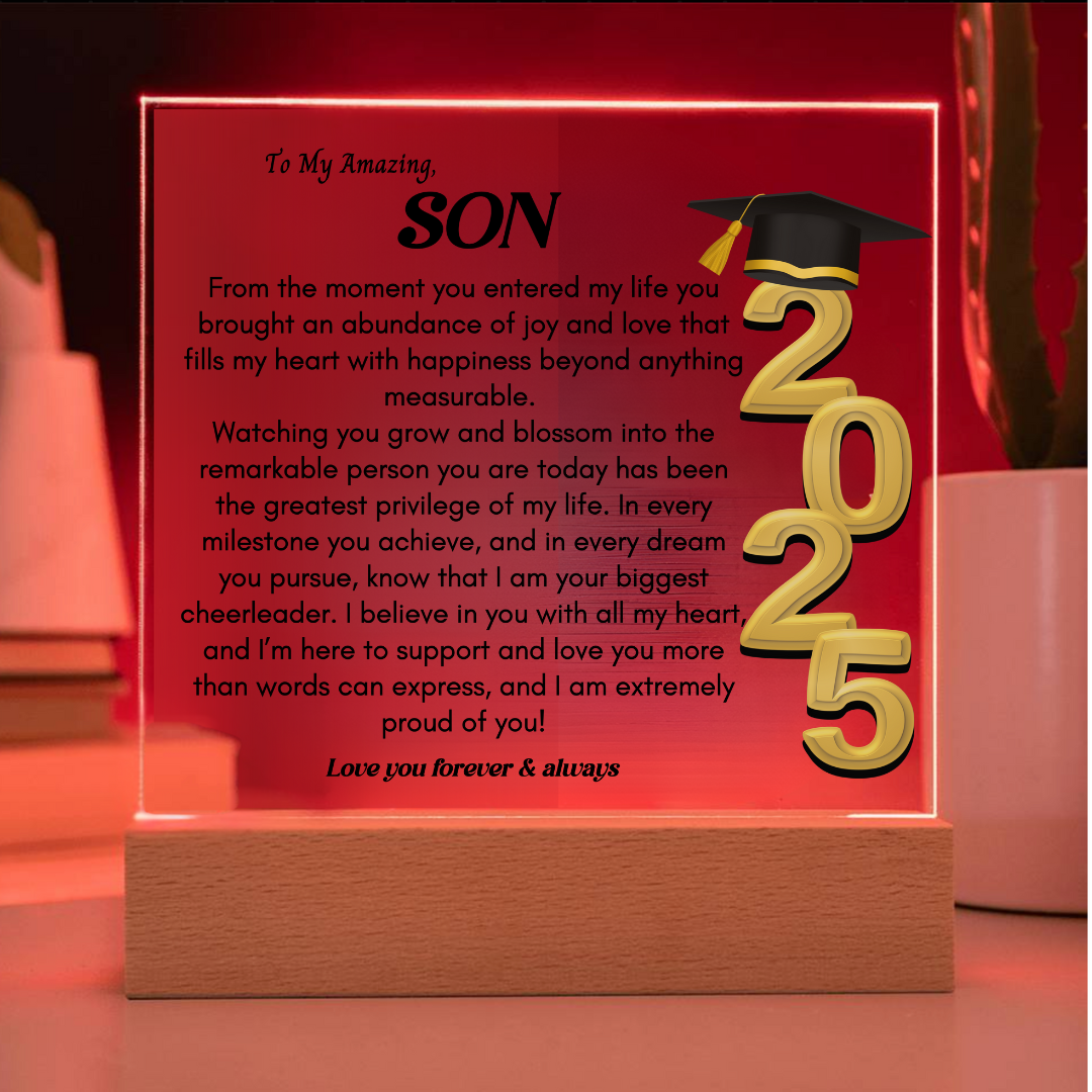 Graduation Gift for Son Nightlight Acrylic Plaque Promotion Gift 2025 Graduation Son gift for him Going away gift for Child Keepsake