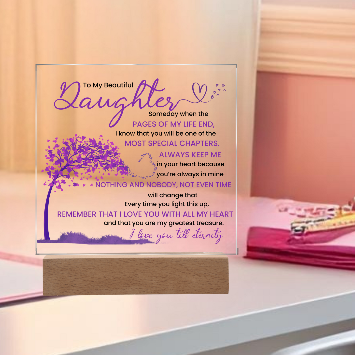 Night light Keepsake Gift for Daughter- Eternity- Plaque lamp Graduation Gift For Daughter, Gift From Mom, Gift From Dad, Birthday Gift Purple
