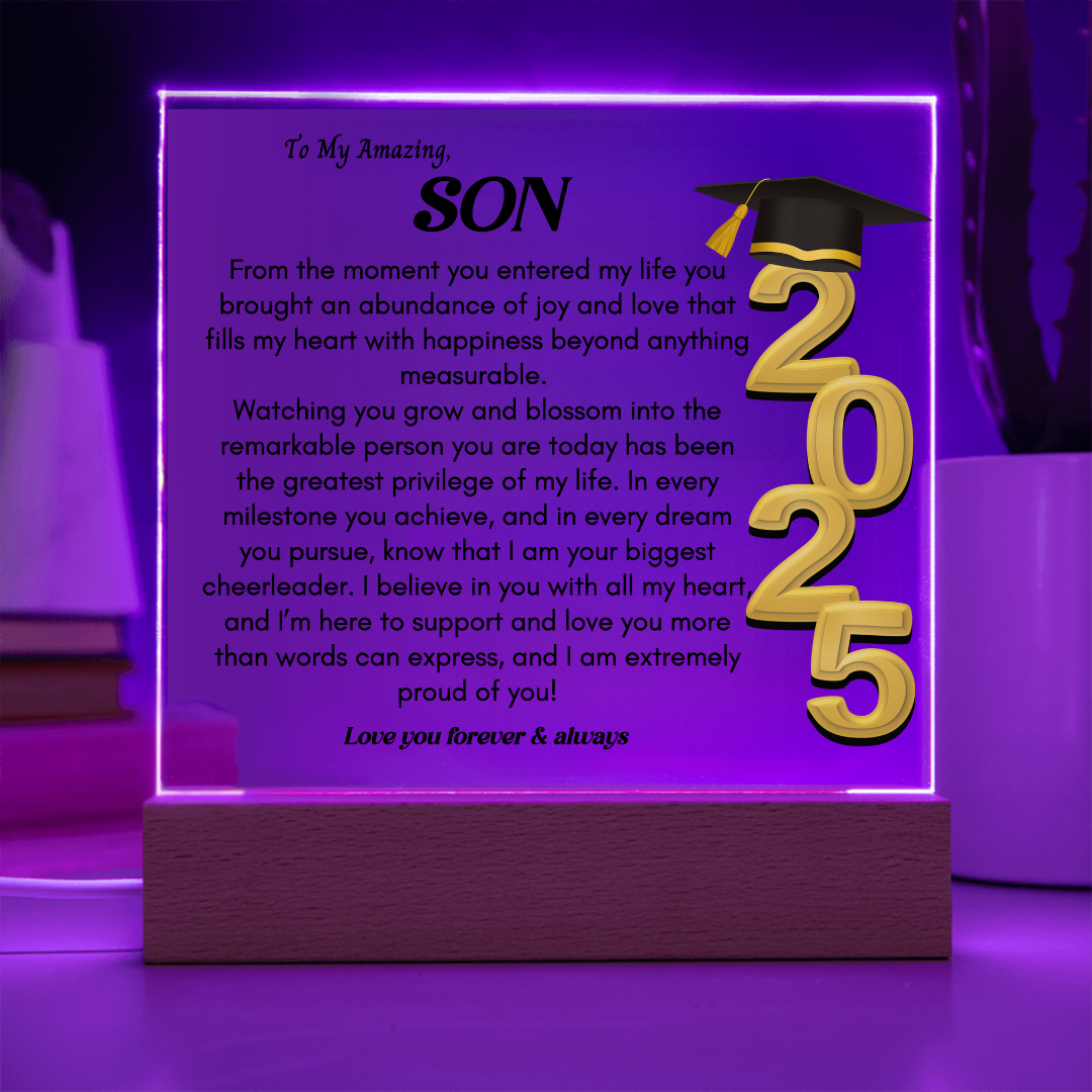 Graduation Gift for Son Nightlight Acrylic Plaque Promotion Gift 2025 Graduation Son gift for him Going away gift for Child Keepsake