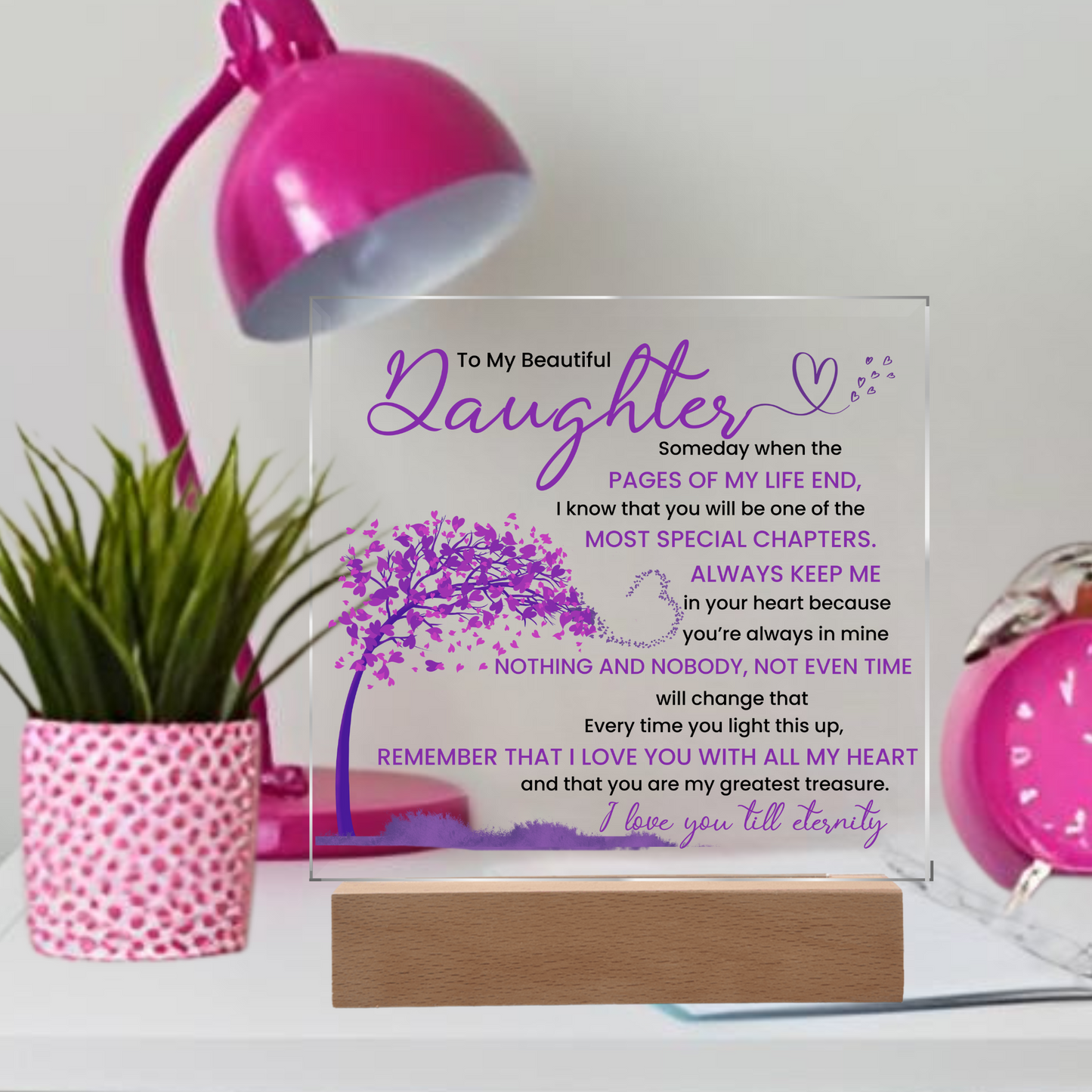 Night light Keepsake Gift for Daughter- Eternity- Plaque lamp Graduation Gift For Daughter, Gift From Mom, Gift From Dad, Birthday Gift Purple