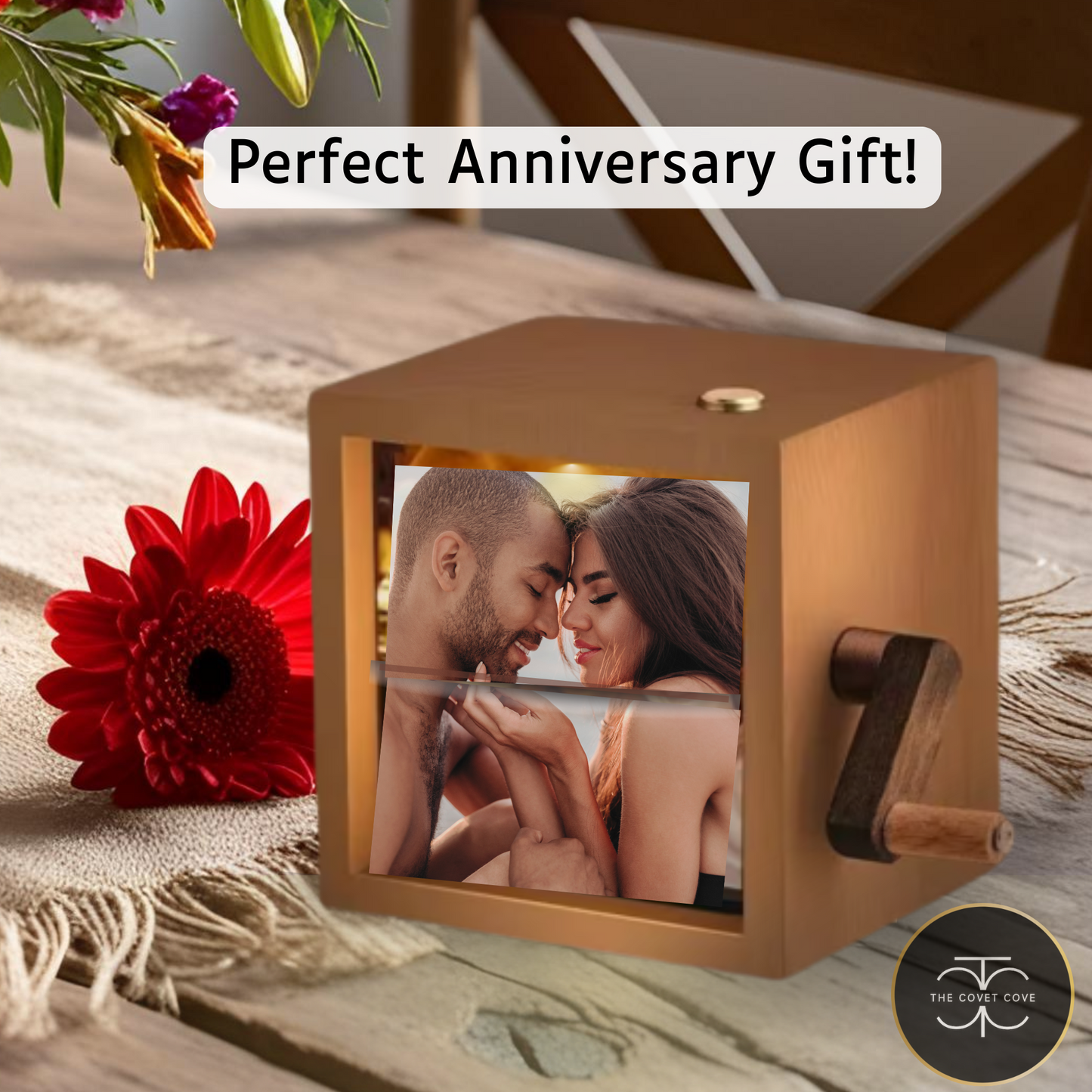 Custom Flipbook Photo Box with Light Personalized Wooden Gift for Mom, Dad. Couples gift, Anniversary, Birthday, Wedding gift– Unique Home Decor
