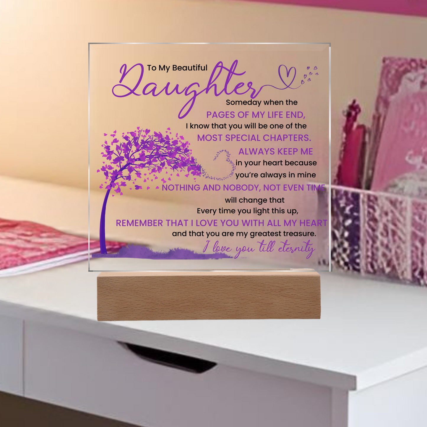 Night light Keepsake Gift for Daughter- Eternity- Plaque lamp Graduation Gift For Daughter, Gift From Mom, Gift From Dad, Birthday Gift Purple