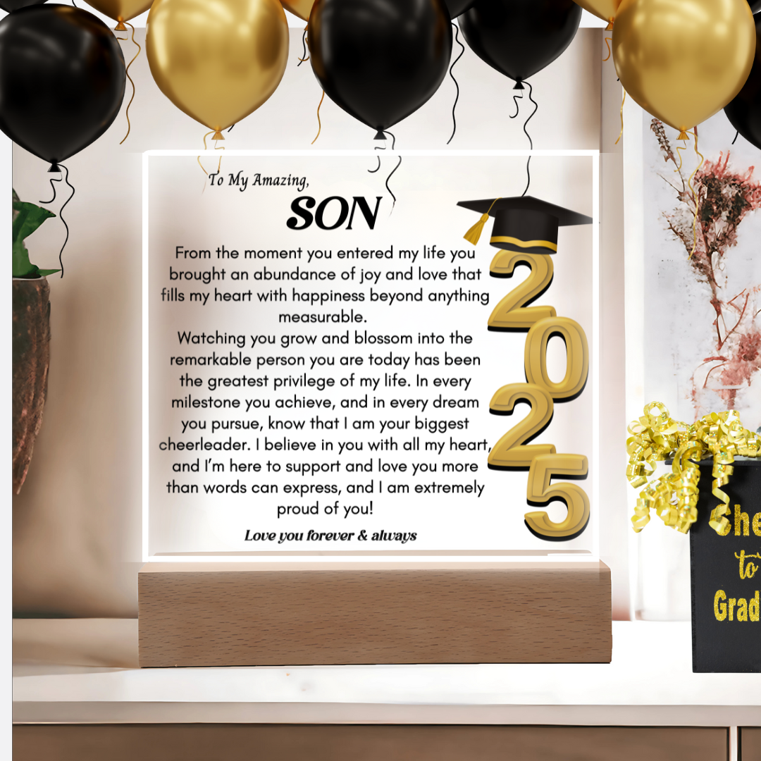 Graduation Gift for Son Nightlight Acrylic Plaque Promotion Gift 2025 Graduation Son gift for him Going away gift for Child Keepsake