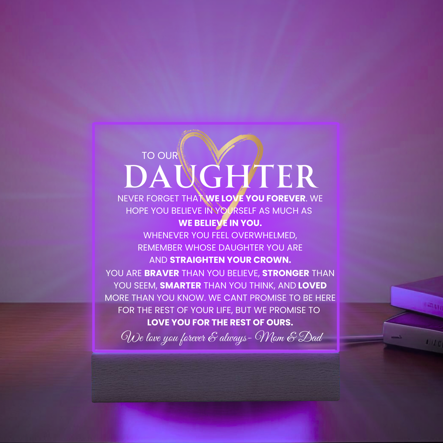 To Our Daughter Light up Nightlight Acrylic Plaque Gift for Daughter Birthday Graduation gift From Mom and Dad Daughter keepsake Encouragement Gift for her