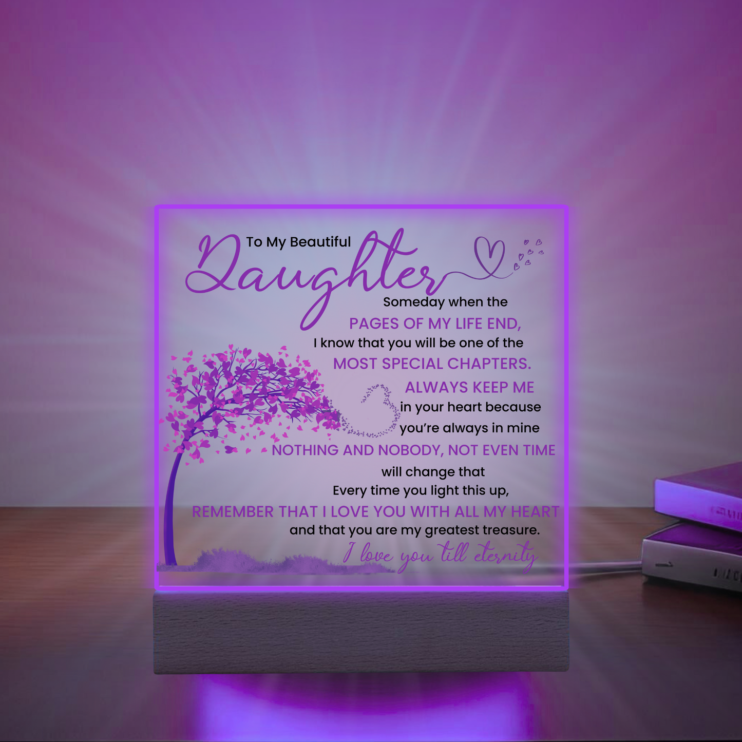 Night light Keepsake Gift for Daughter- Eternity- Plaque lamp Graduation Gift For Daughter, Gift From Mom, Gift From Dad, Birthday Gift Purple