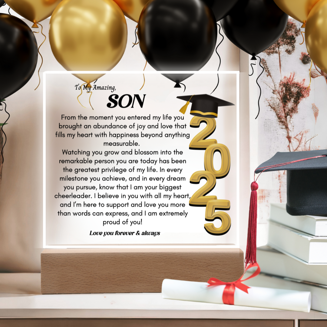 Graduation Gift for Son Nightlight Acrylic Plaque Promotion Gift 2025 Graduation Son gift for him Going away gift for Child Keepsake