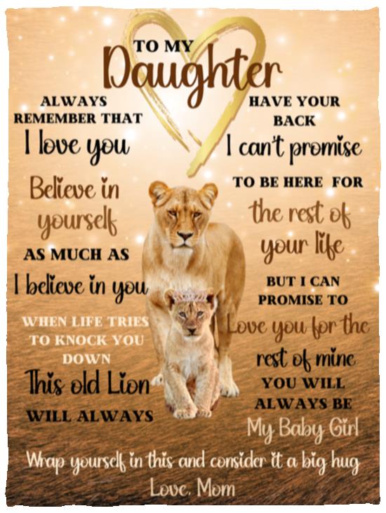 Mom to Daughter Gift, Gift For Daughter from Mom, Lions Glow Blanket Keepsake, Plush Blanket, Daughter Christmas gift, Daughter Birthday
