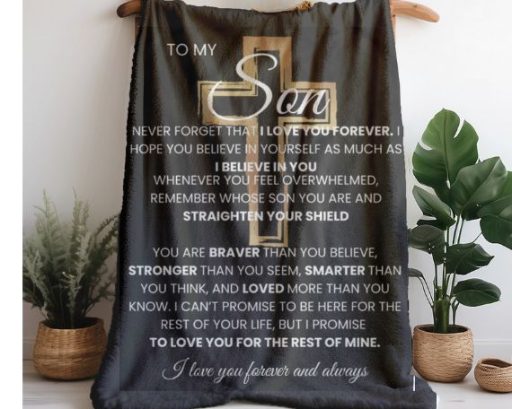 Son Gift Cross Blanket Never Forget That I Love You, Keepsake For Him Son Christmas Gift Cozy Fluffy Blanket