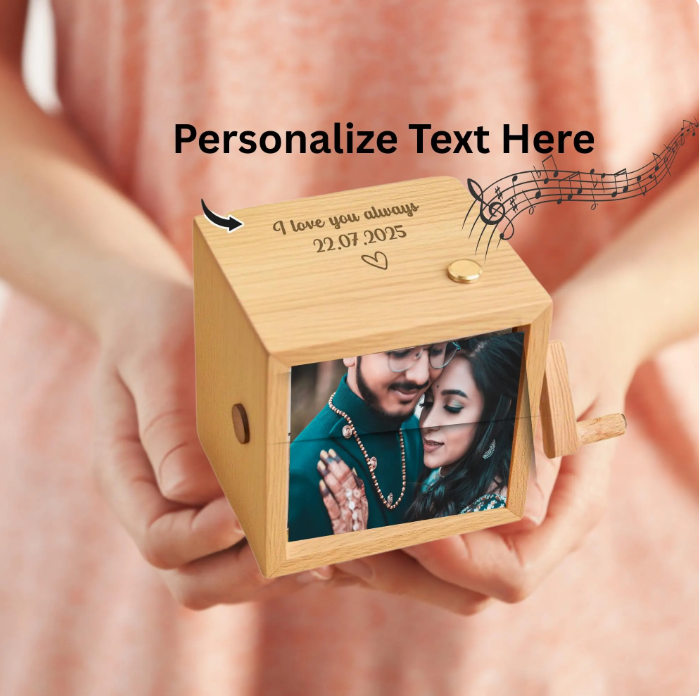 Custom Photo Flipbook Frame with Personalized Text & Custom MP3 Song Hand-Cranked Music Box w/Light Animation Photo Album Anniversary Gift