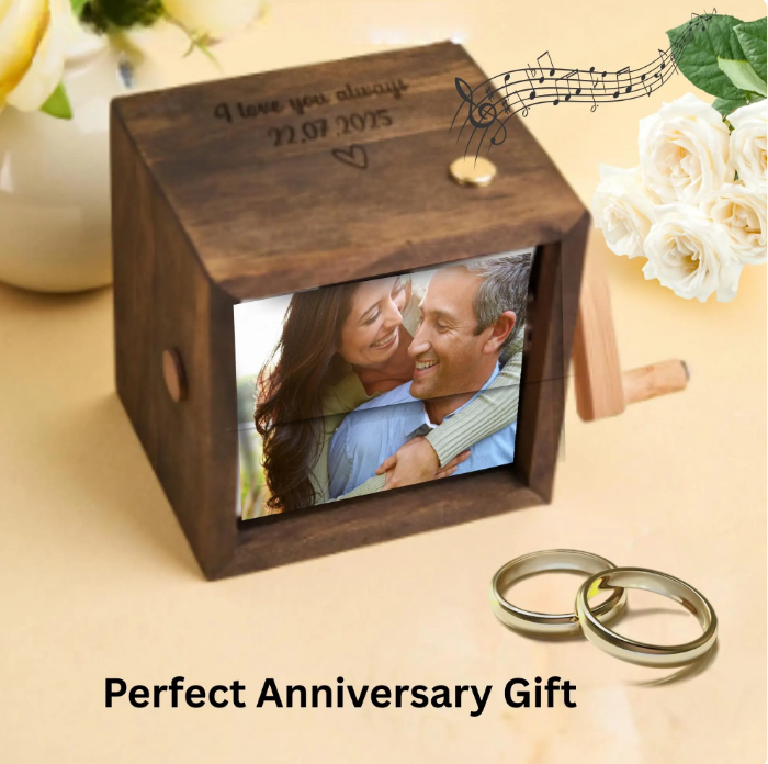Custom Photo Flipbook Frame with Personalized Text & Custom MP3 Song Hand-Cranked Music Box w/Light Animation Photo Album Anniversary Gift