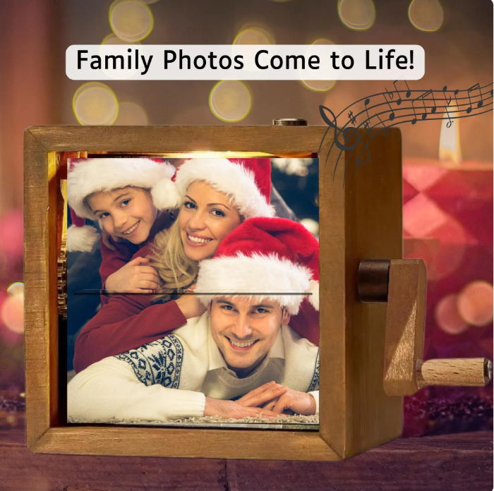 Custom Photo Flipbook Frame with Personalized Text & Custom MP3 Song Hand-Cranked Music Box w/Light Animation Photo Album Anniversary Gift