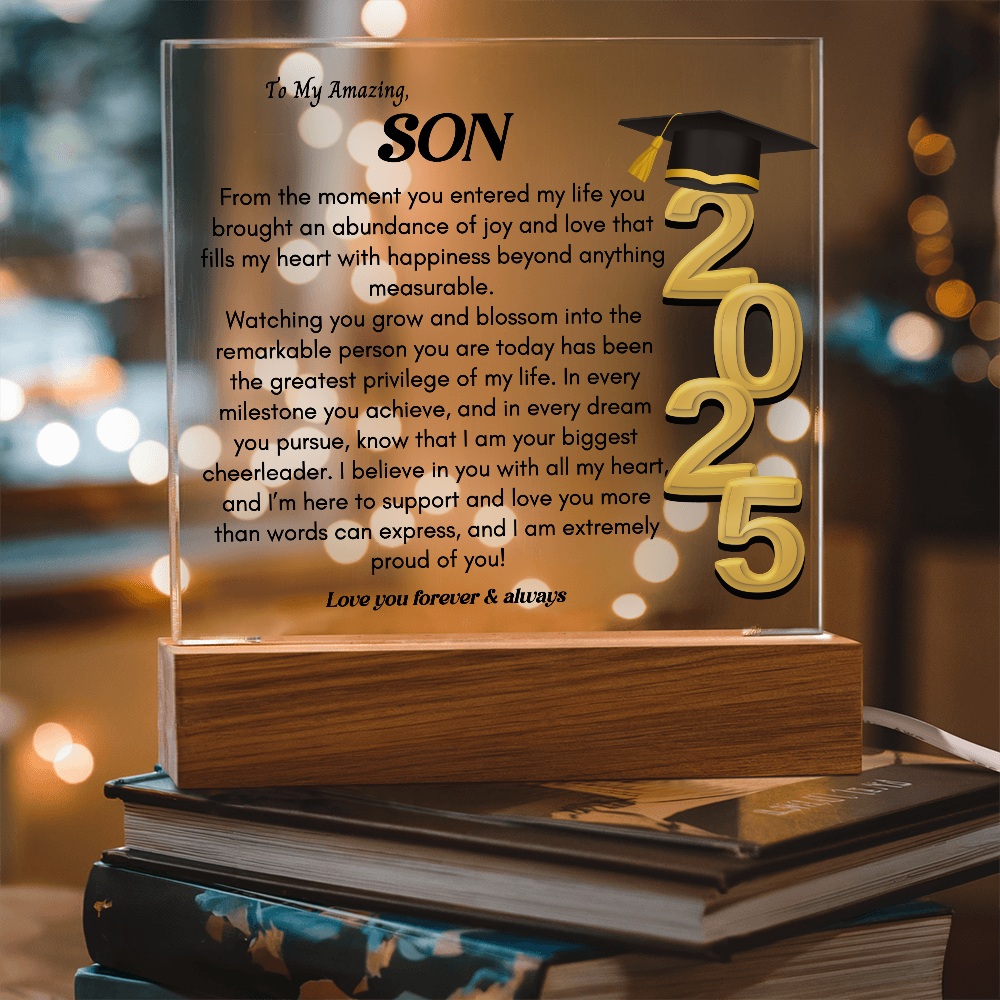 Graduation Gift for Son Nightlight Acrylic Plaque Promotion Gift 2025 Graduation Son gift for him Going away gift for Child Keepsake