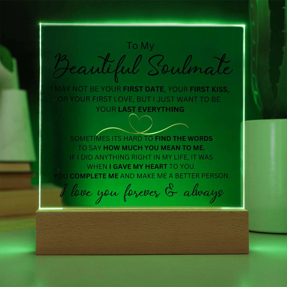To My Soulmate-I Love You Forever-Acrylic Plaque LED Color Changing Night Lamp Bride Gift Gift for Her Birthday Gift for Her You Complete Me