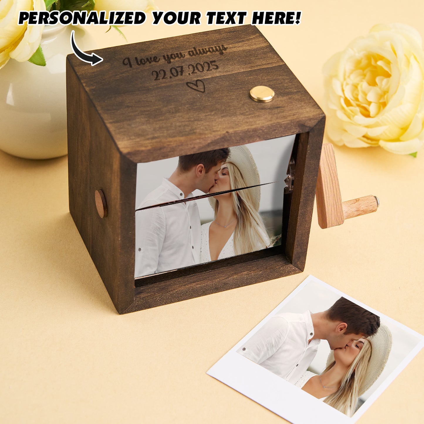 Custom Photo Flipbook Frame with Personalized Text & Custom MP3 Song Hand-Cranked Music Box w/Light Animation Photo Album Anniversary Gift