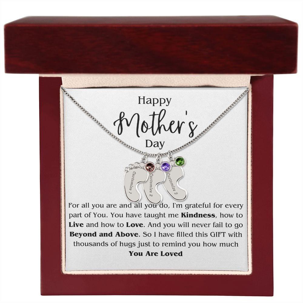 Mom Personalized Footprint Charms with Birthstone Necklace - iheartgiftcart