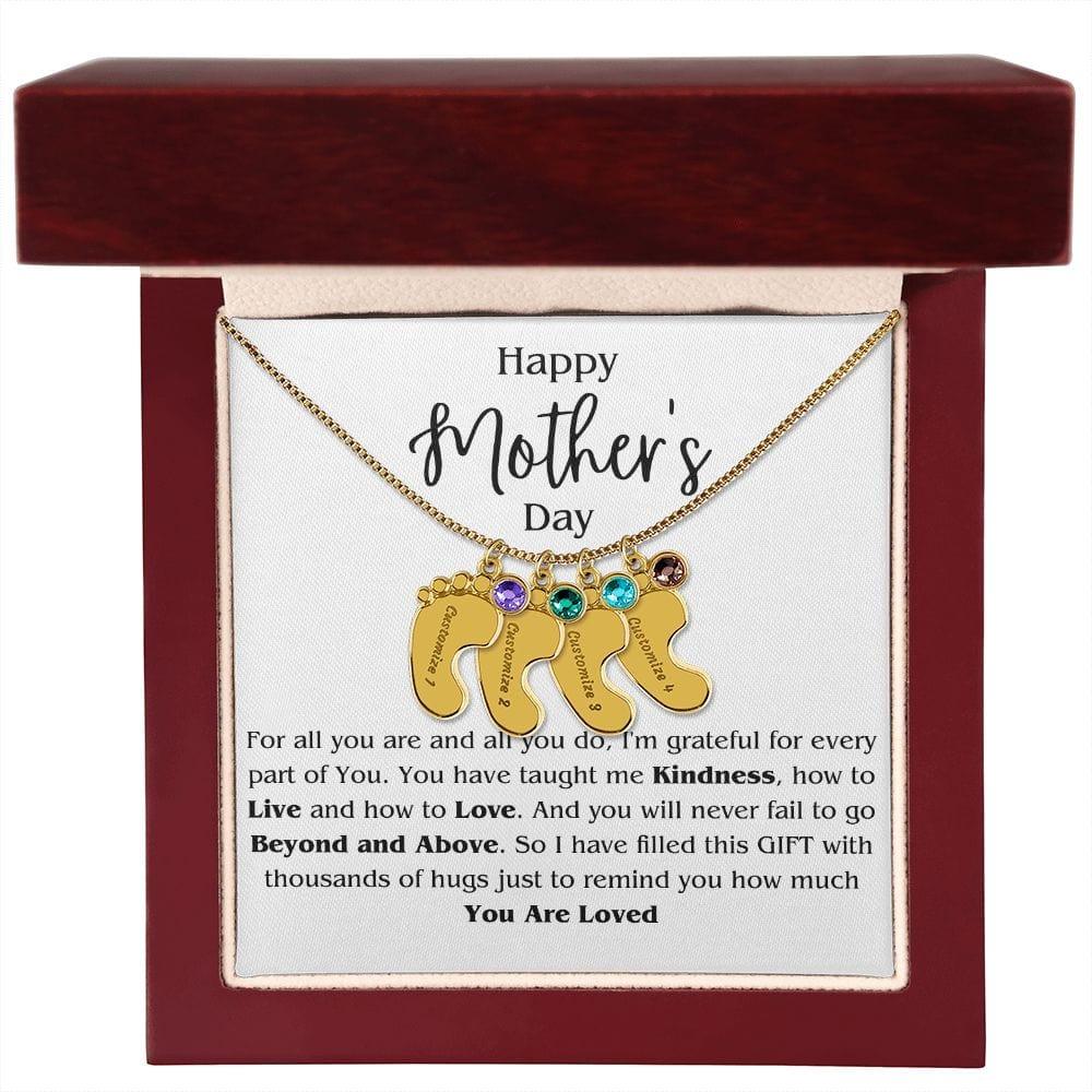 Mom Personalized Footprint Charms with Birthstone Necklace - iheartgiftcart