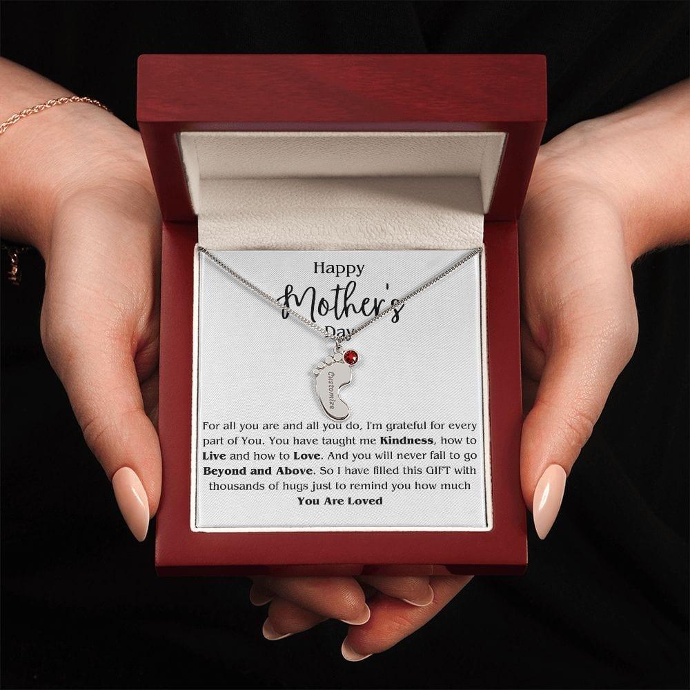 Mom Personalized Footprint Charms with Birthstone Necklace - iheartgiftcart