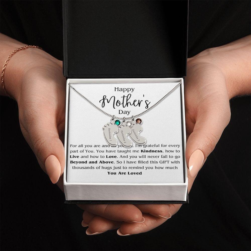 Mom Personalized Footprint Charms with Birthstone Necklace - iheartgiftcart