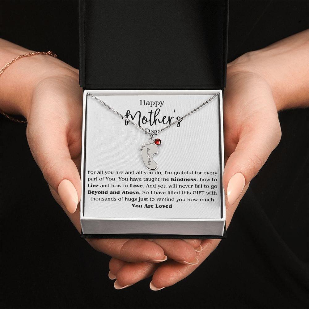 Mom Personalized Footprint Charms with Birthstone Necklace - iheartgiftcart
