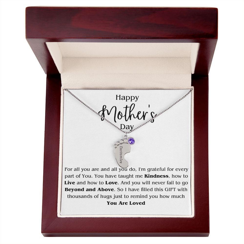 Mom Personalized Footprint Charms with Birthstone Necklace - iheartgiftcart
