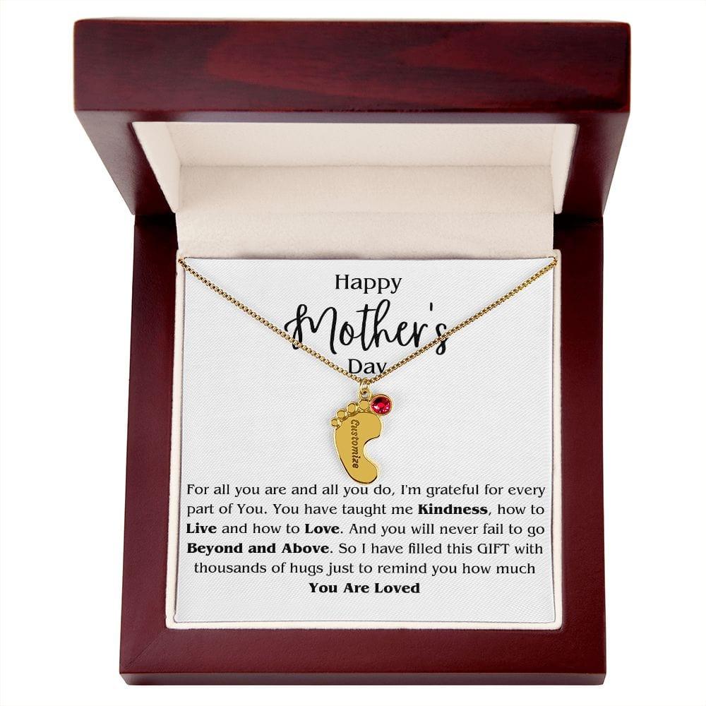 Mom Personalized Footprint Charms with Birthstone Necklace - iheartgiftcart