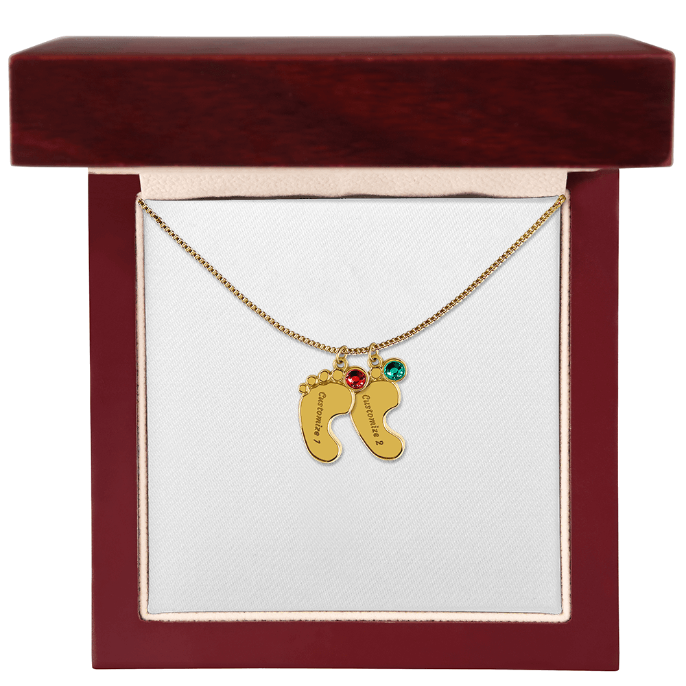 Mom Personalized Footprint Charms with Birthstone Necklace - iheartgiftcart