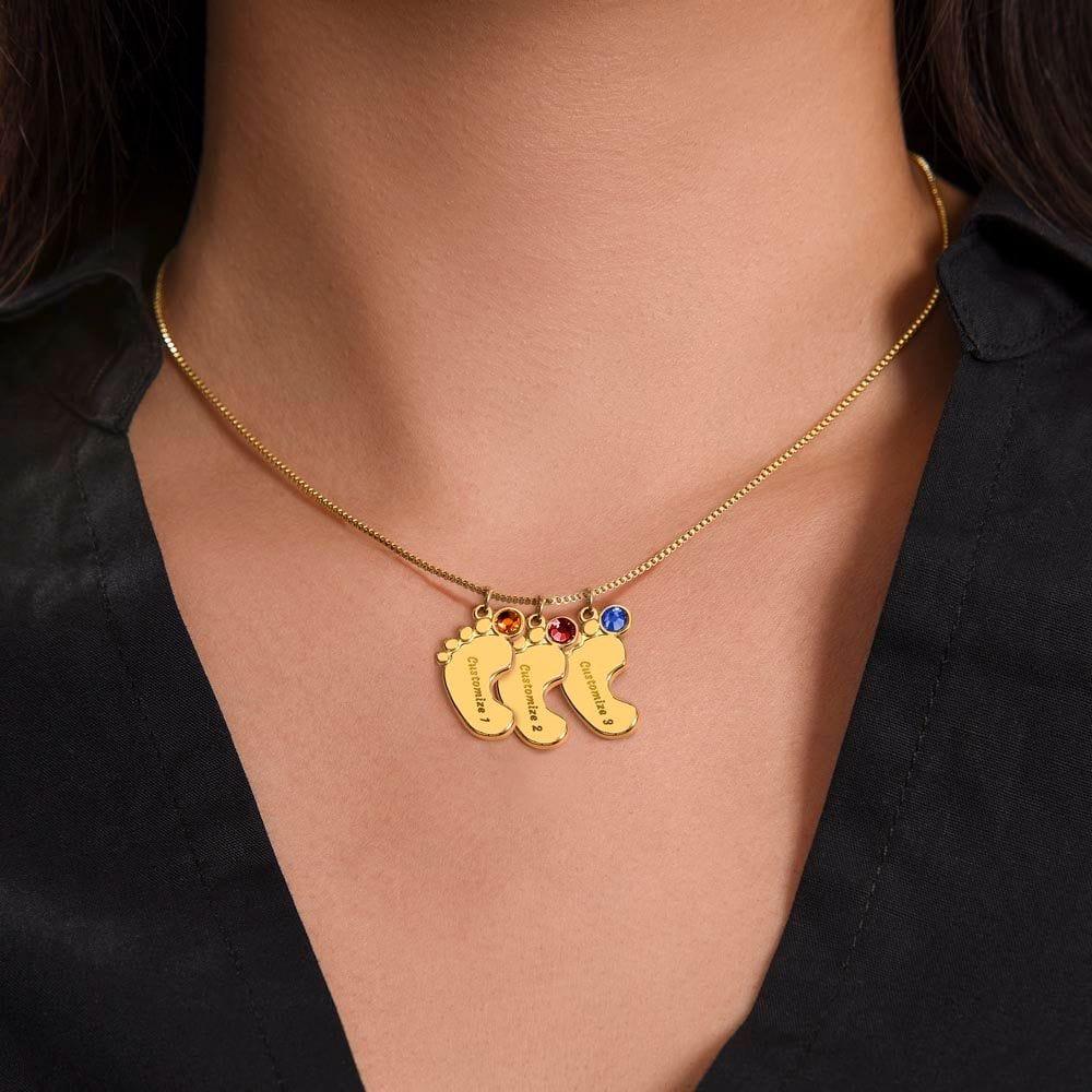 Mom Personalized Footprint Charms with Birthstone Necklace - iheartgiftcart
