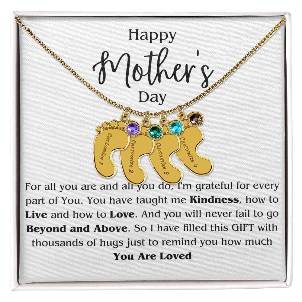 Mom Personalized Footprint Charms with Birthstone Necklace - iheartgiftcart