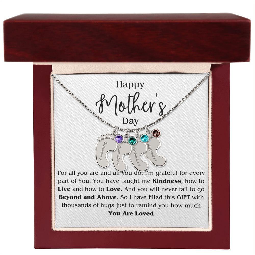 Mom Personalized Footprint Charms with Birthstone Necklace - iheartgiftcart