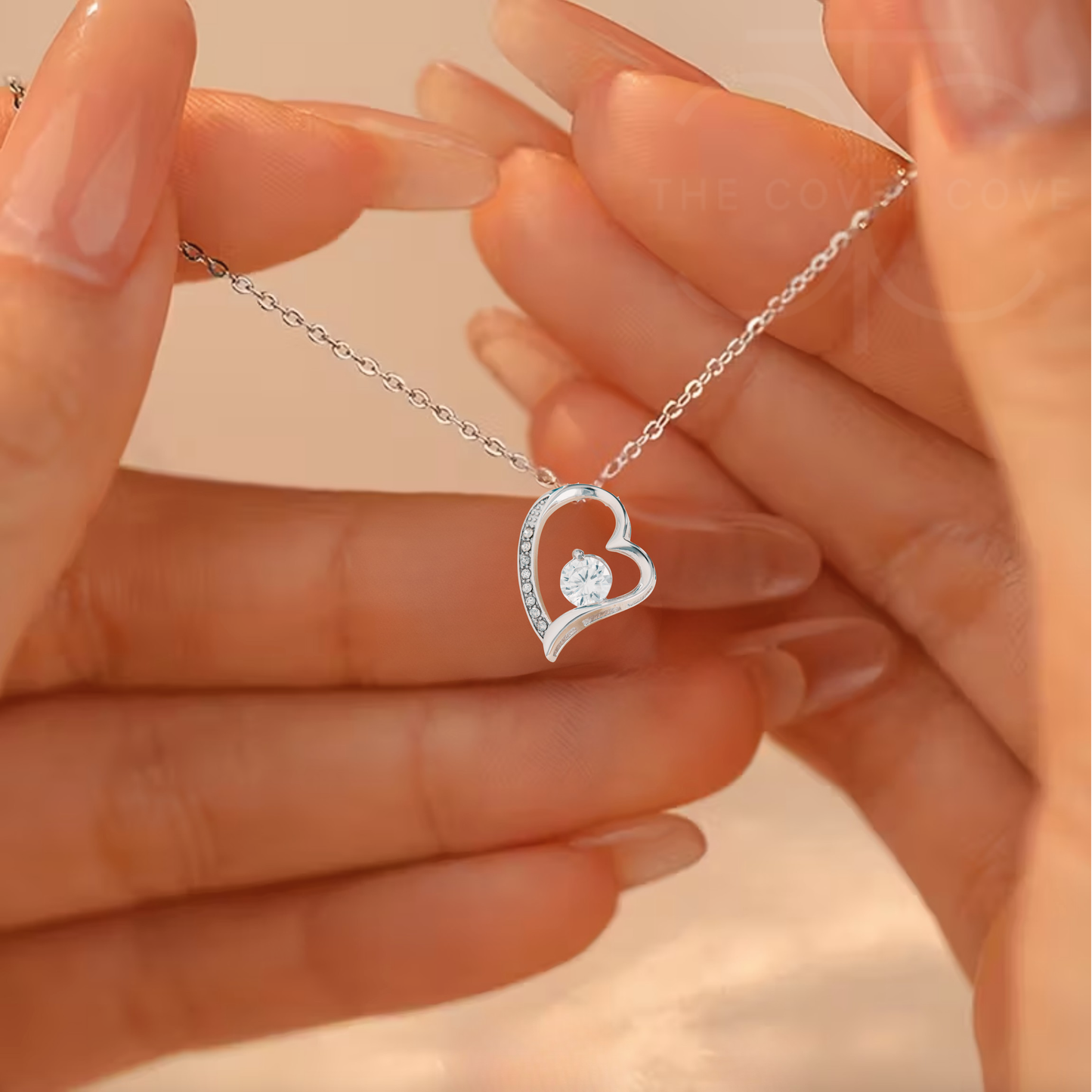 Dainty Gold Heart Necklace and LED Acrylic Jewelry Holder with Sentimental Message Gift for Loved One Jewelry Gifts for Her