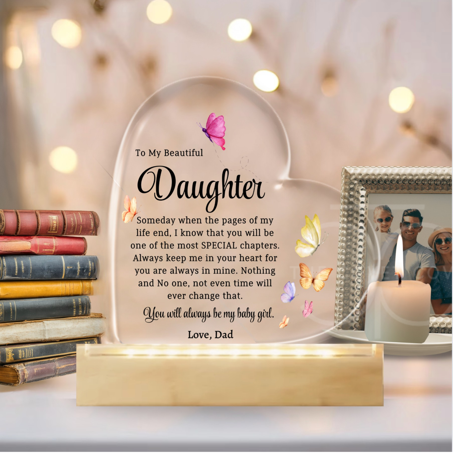 Gift For Daughter Color Changing  Acrylic Heart Keepsake My Beautiful Daughter from Dad, Daughter Birthday gift for her Personalized Christmas gift