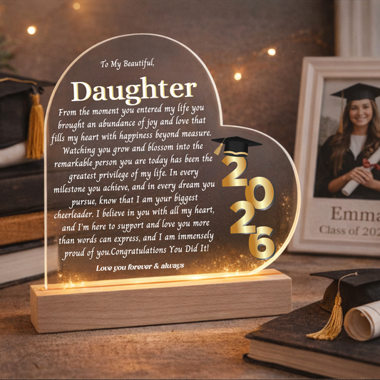 Graduation Gift for Daughter Heart Shape Color Changing Plaque Class of 2026 Glow Lamp