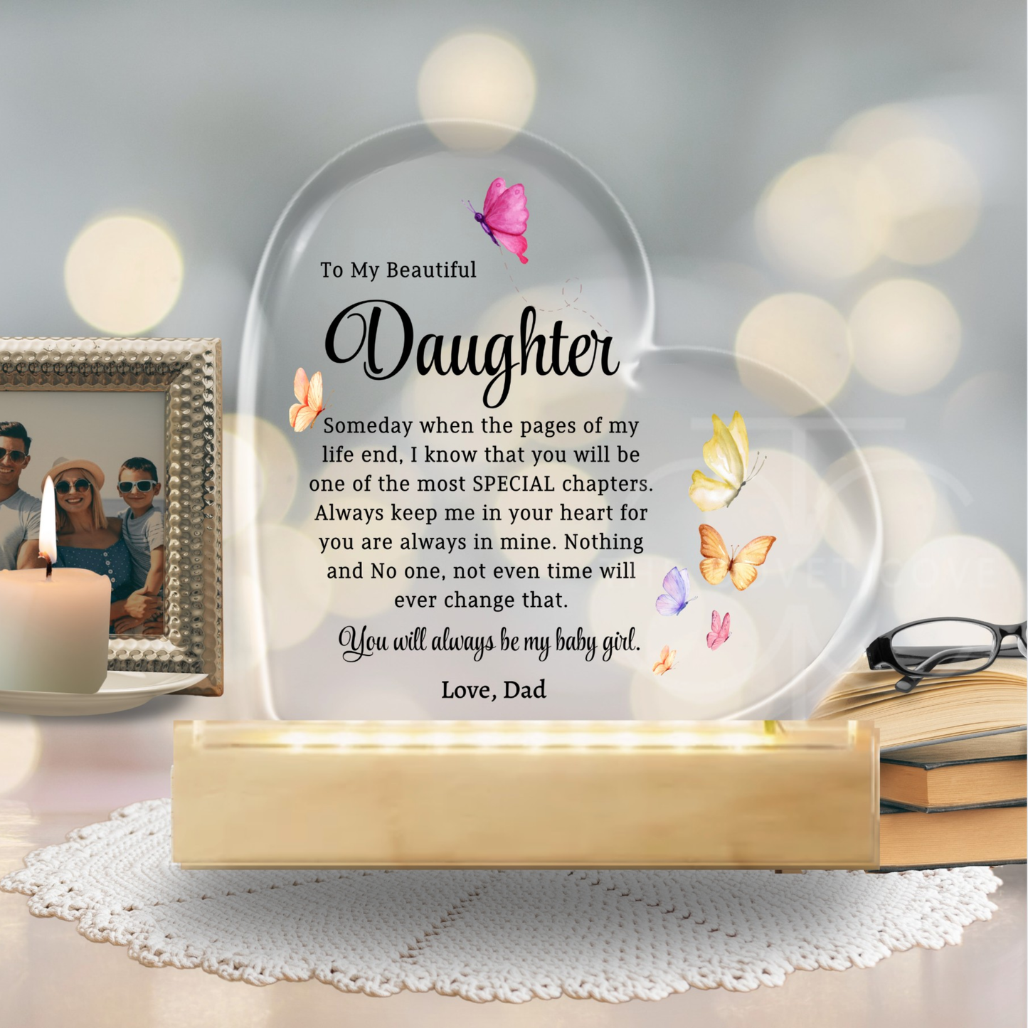 Gift For Daughter Color Changing  Acrylic Heart Keepsake My Beautiful Daughter from Dad, Daughter Birthday gift for her Personalized Christmas gift