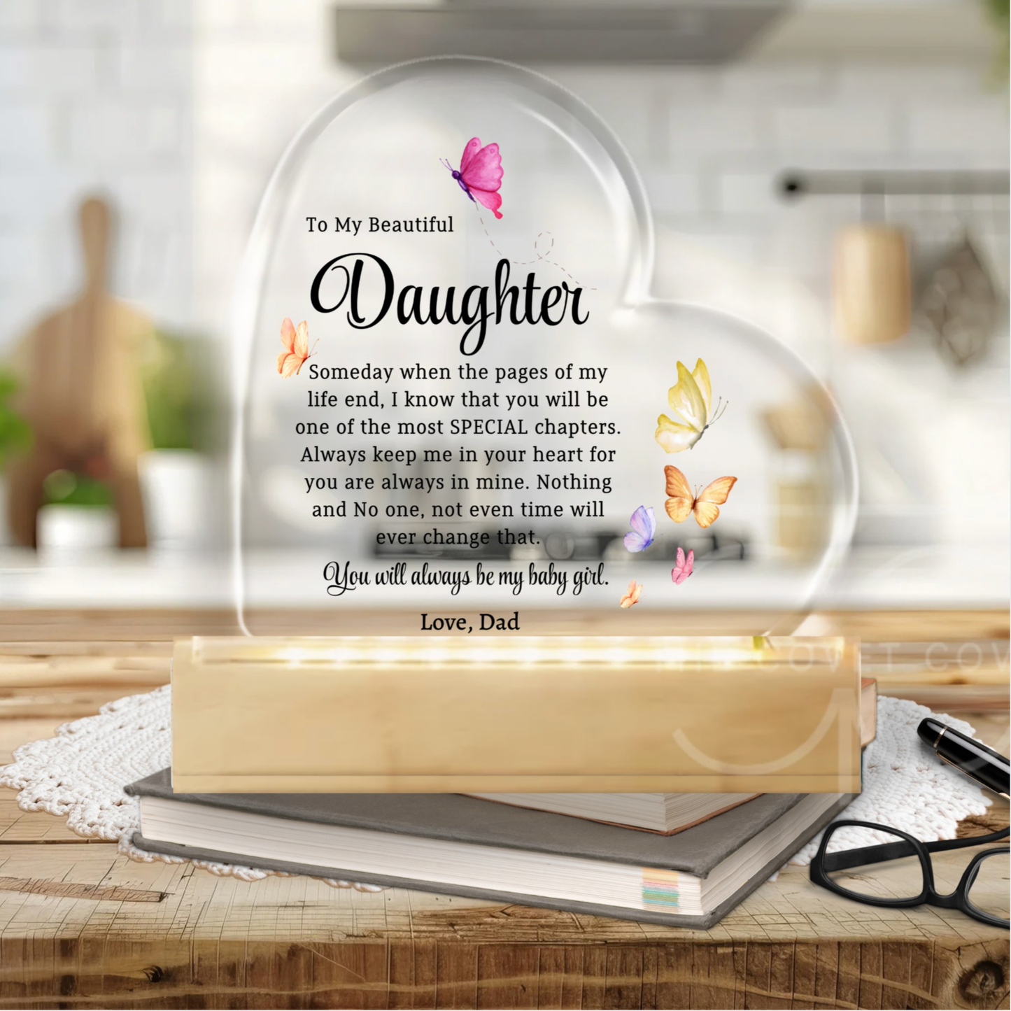 Gift For Daughter Color Changing  Acrylic Heart Keepsake My Beautiful Daughter from Dad, Daughter Birthday gift for her Personalized Christmas gift