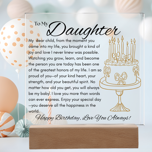 Gift For Her Birthday Gift For Daughter Happy Birthday Home Decor Acrylic LED Plaque Decor To My Daughter Gift Birthday Cake