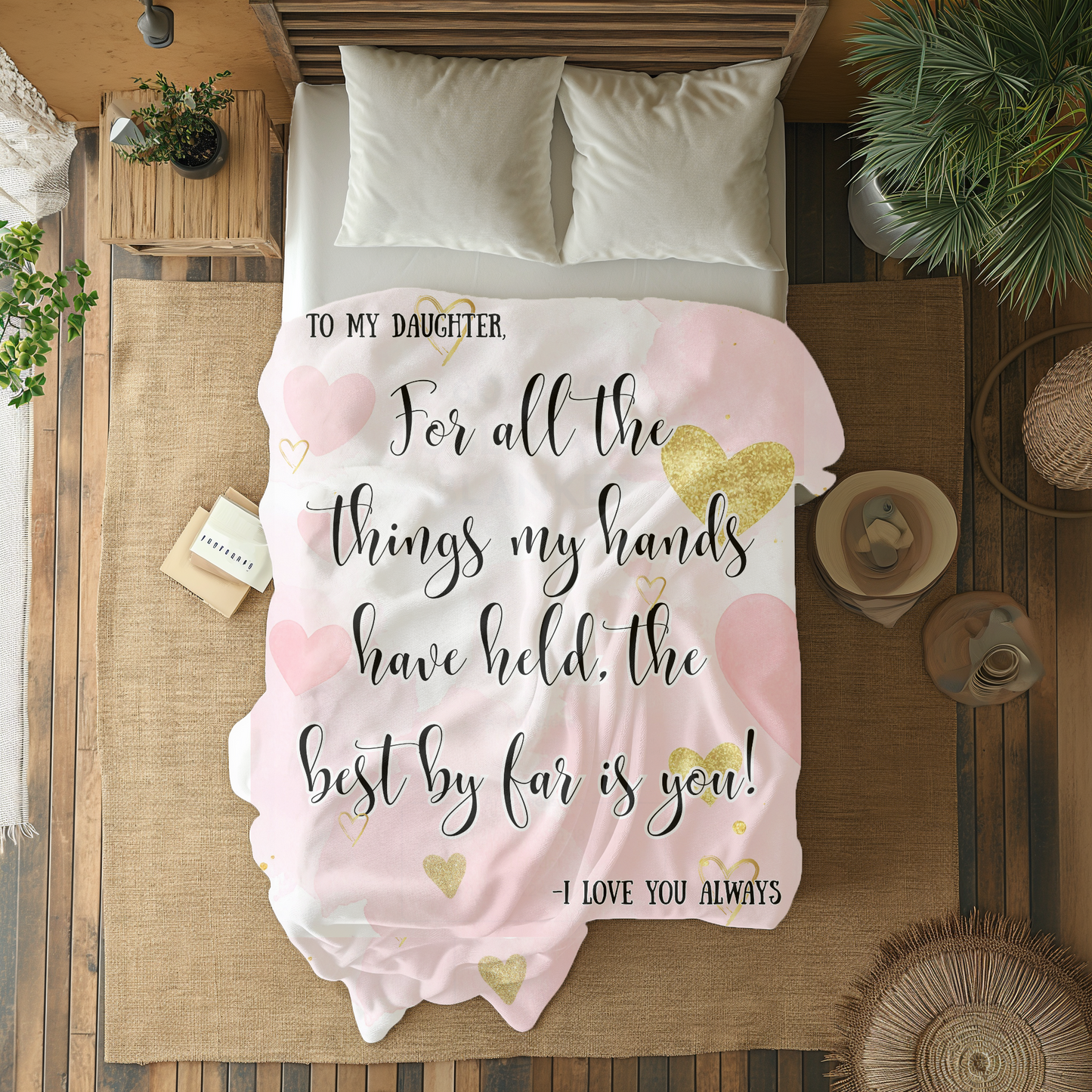 To My Daughter Blanket with hearts, sentimental quote blanket, Gift from Mom or Dad, Cozy throw, Birthday Christmas Gift For Daughter Gift for her
