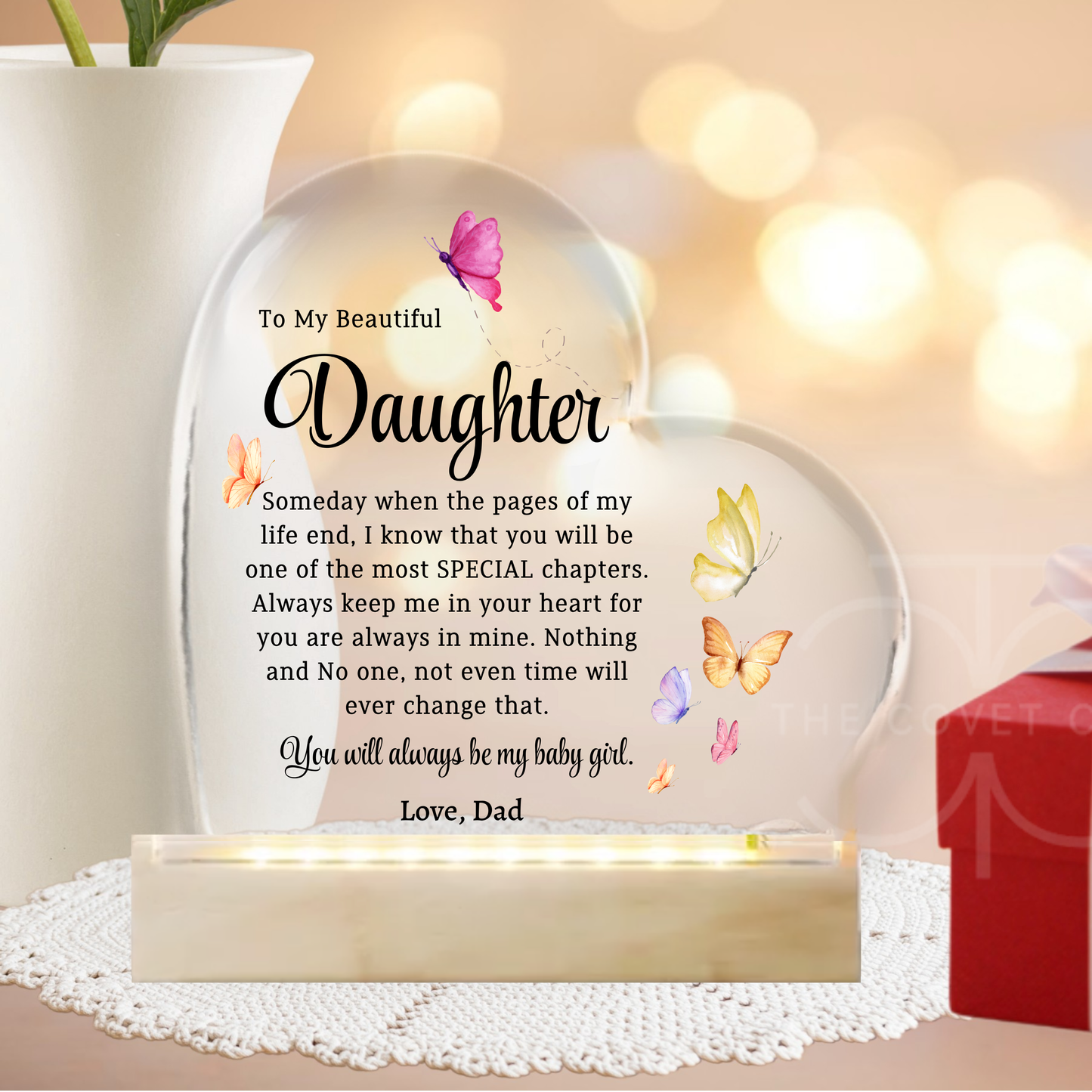 Gift For Daughter Color Changing  Acrylic Heart Keepsake My Beautiful Daughter from Dad, Daughter Birthday gift for her Personalized Christmas gift