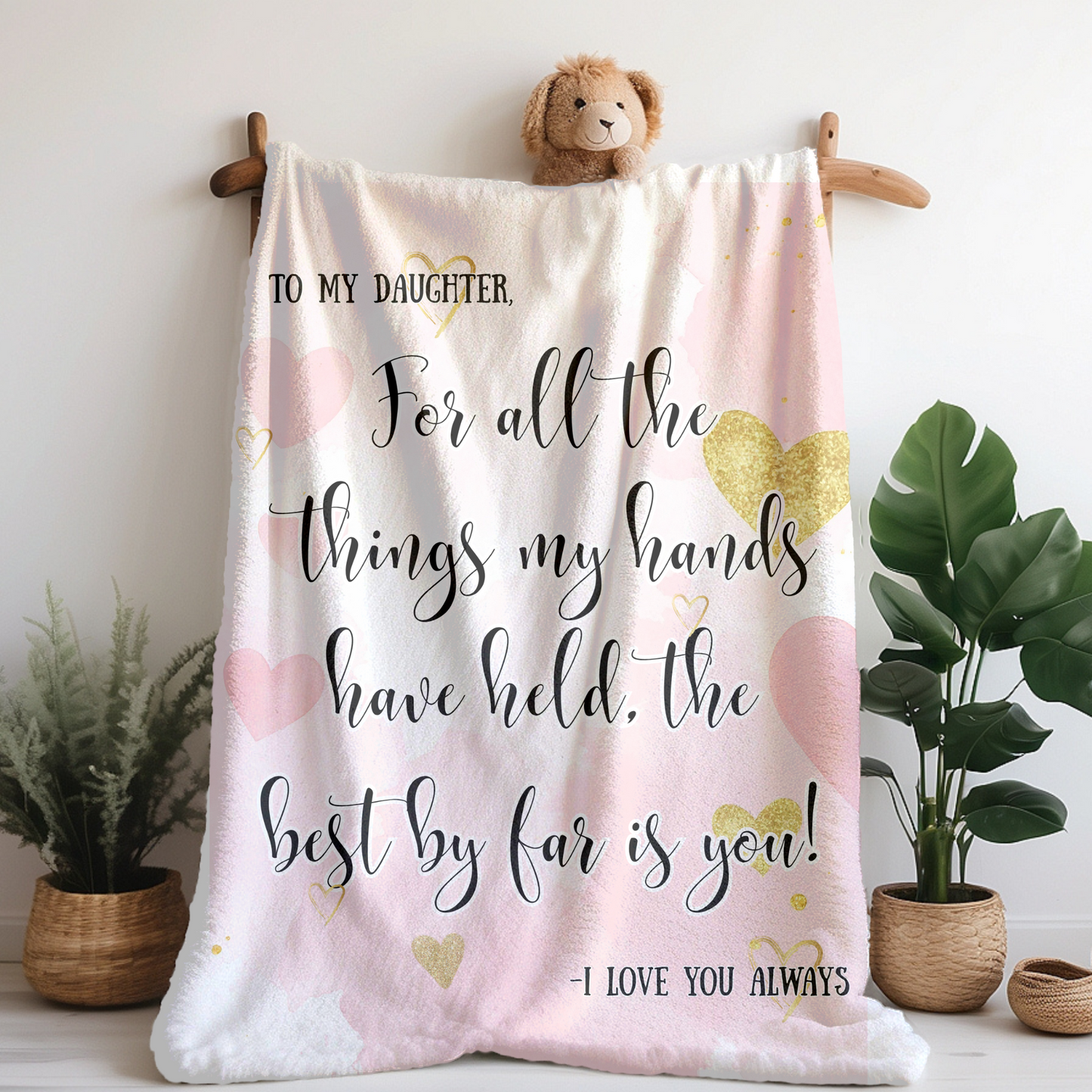 To My Daughter Blanket with hearts, sentimental quote blanket, Gift from Mom or Dad, Cozy throw, Birthday Christmas Gift For Daughter Gift for her