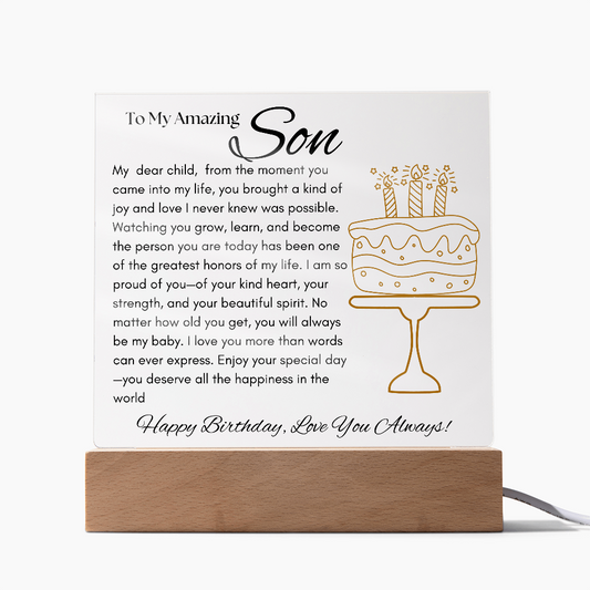 Gift For Him  Birthday Gift For Son Happy Birthday Home Decor Acrylic LED Plaque Decor To My Son Gift Birthday Cake Color Changing