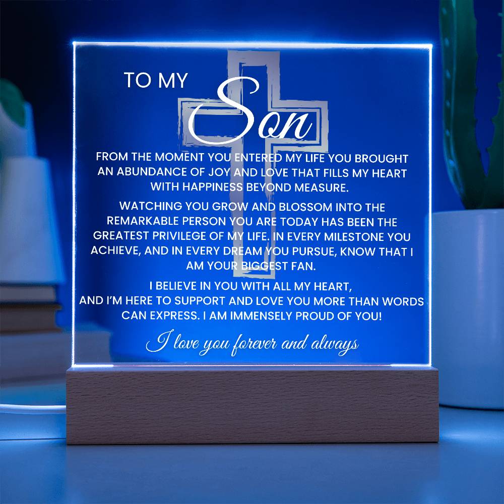 Son Gift--So Proud Of You Cross Acrylic Plaque |Promotion Gift |Gift for Son| Grad Son Gift| Christmas Gift for Son| Gift from Mom,| Gift from Dad
