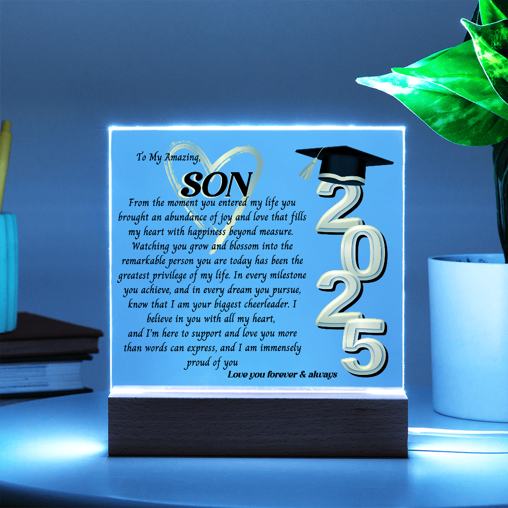 Son Graduation Gift-So Proud Of You Acrylic Plaque Promotion Gift, Gift for Son, Grad Son Gift, Christmas Gift, Gift from mom, gift from Dad
