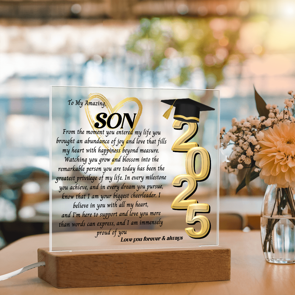 Son Graduation Gift-So Proud Of You Acrylic Plaque Promotion Gift, Gift for Son, Grad Son Gift, Christmas Gift, Gift from mom, gift from Dad