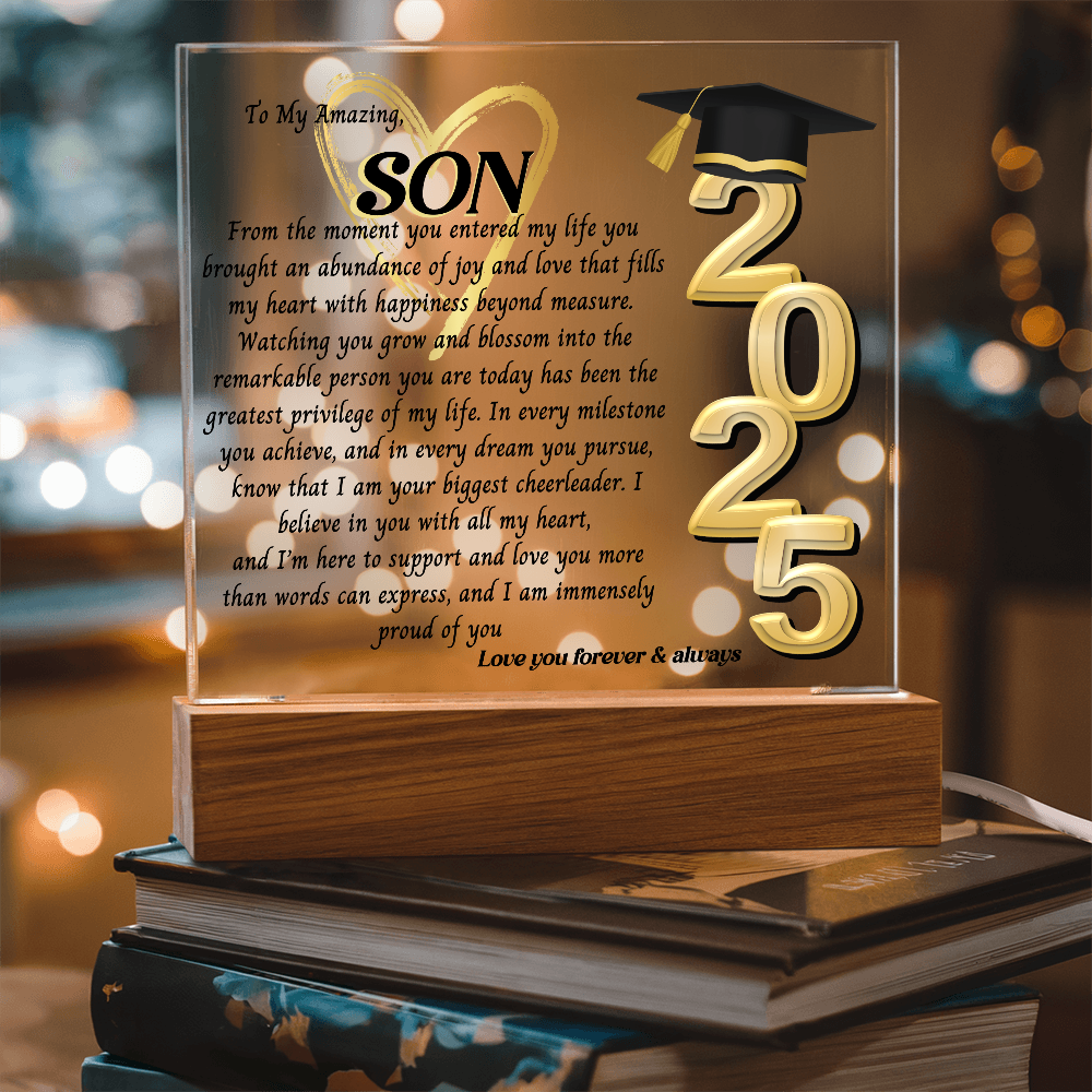 Son Graduation Gift-So Proud Of You Acrylic Plaque Promotion Gift, Gift for Son, Grad Son Gift, Christmas Gift, Gift from mom, gift from Dad